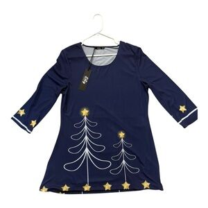 Navy Blue Tunic with Christmas Tree Design